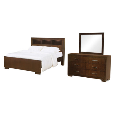 Ensemble de chambre à coucher 3 pièces avec commode et miroir Hearne Cappuccino
