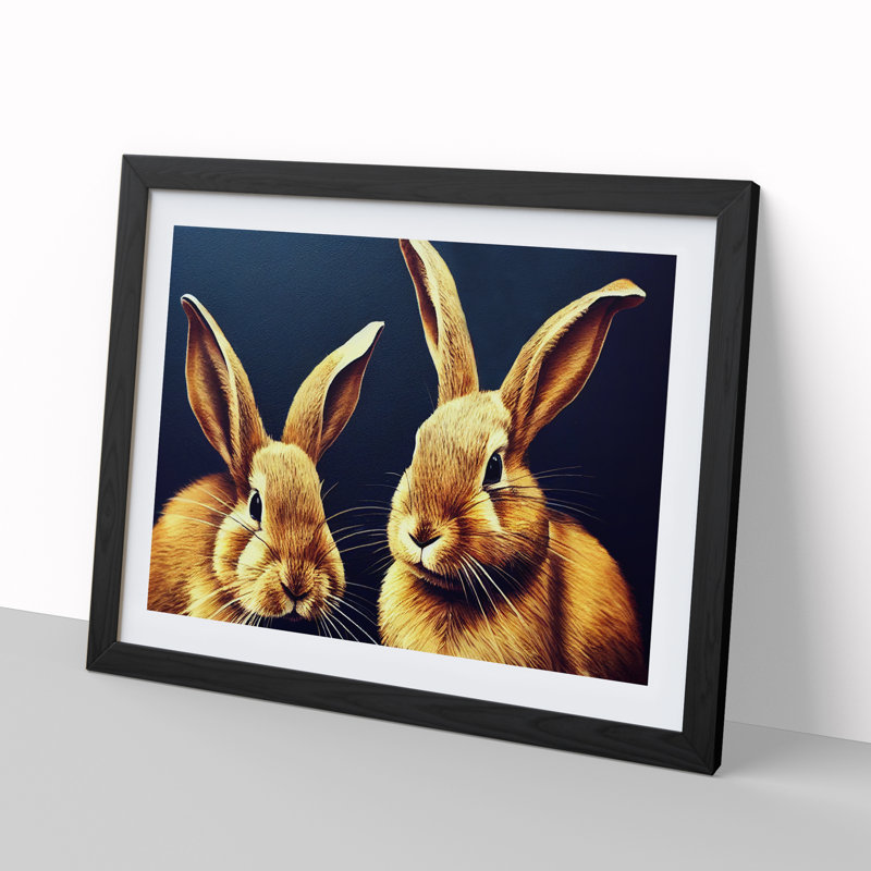 XH1022-7273X Rabbits - Single Picture Frame Print, Black Framed, 46cm H x 64cm W x 2cm D