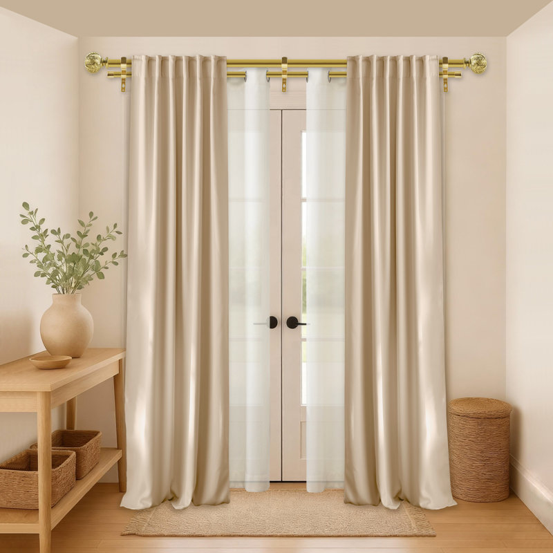 Tringle à rideaux double de 1 pouce de diamètre avec embouts sphériques, tringle à draperie télescopique ajustable robuste pour différentes pièces