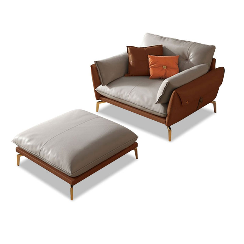 Chaise avec accoudoirs avec repose-pieds en cuir véritable kaki