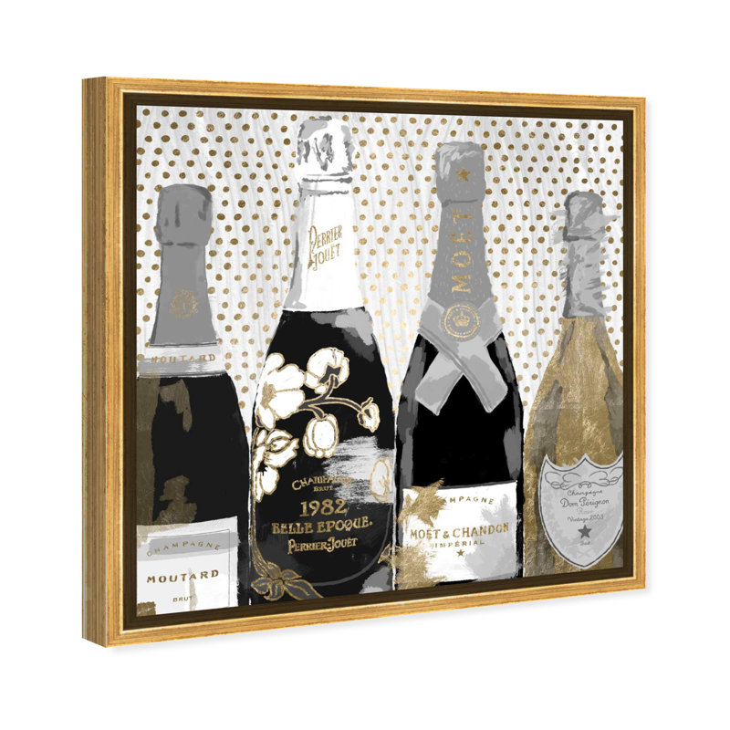 Drinks and Spirits «Pass the Bottle Night» Champagne - impression sur toile tendue, H 16 po x l 16 po, Cadre doré