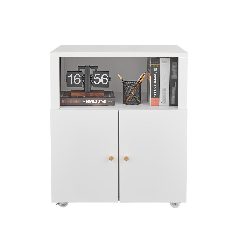 Classeur mobile pour bureau à domicile avec support pour imprimante et porte magnétique - charnière améliorée en métal blanc, cloison réglable, 360 roues rotatives pour dossiers de format lettre / légal / A4
