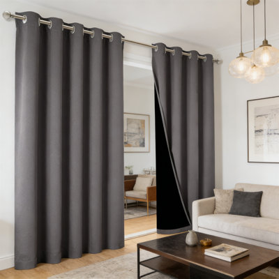 Grey Blackout Curtain Panels Energy Smart Noise Blocking Thermal Insulated For Dining Room 52X84 2 Panels
