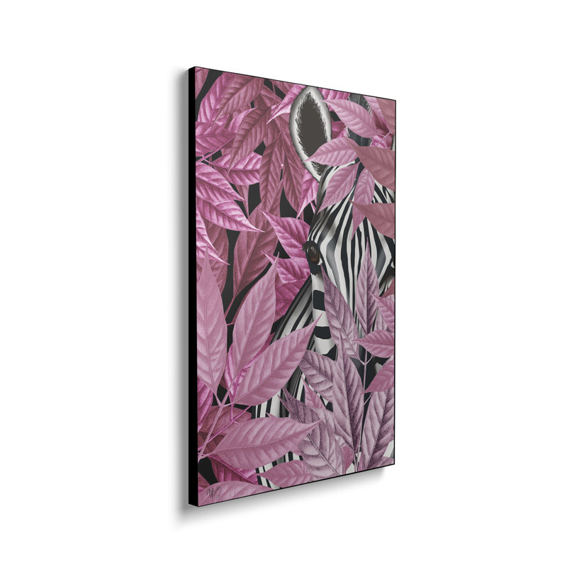Toile en métal Steemplix - zèbre dans les feuilles roses par Fab Funky - impression d'art mural