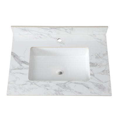 31 po. X 22 po. Comptoir de salle de bain en pierre frittée - Lavabo rectangulaire encastré en céramique de couleur blanche pour un beau design américain moderne