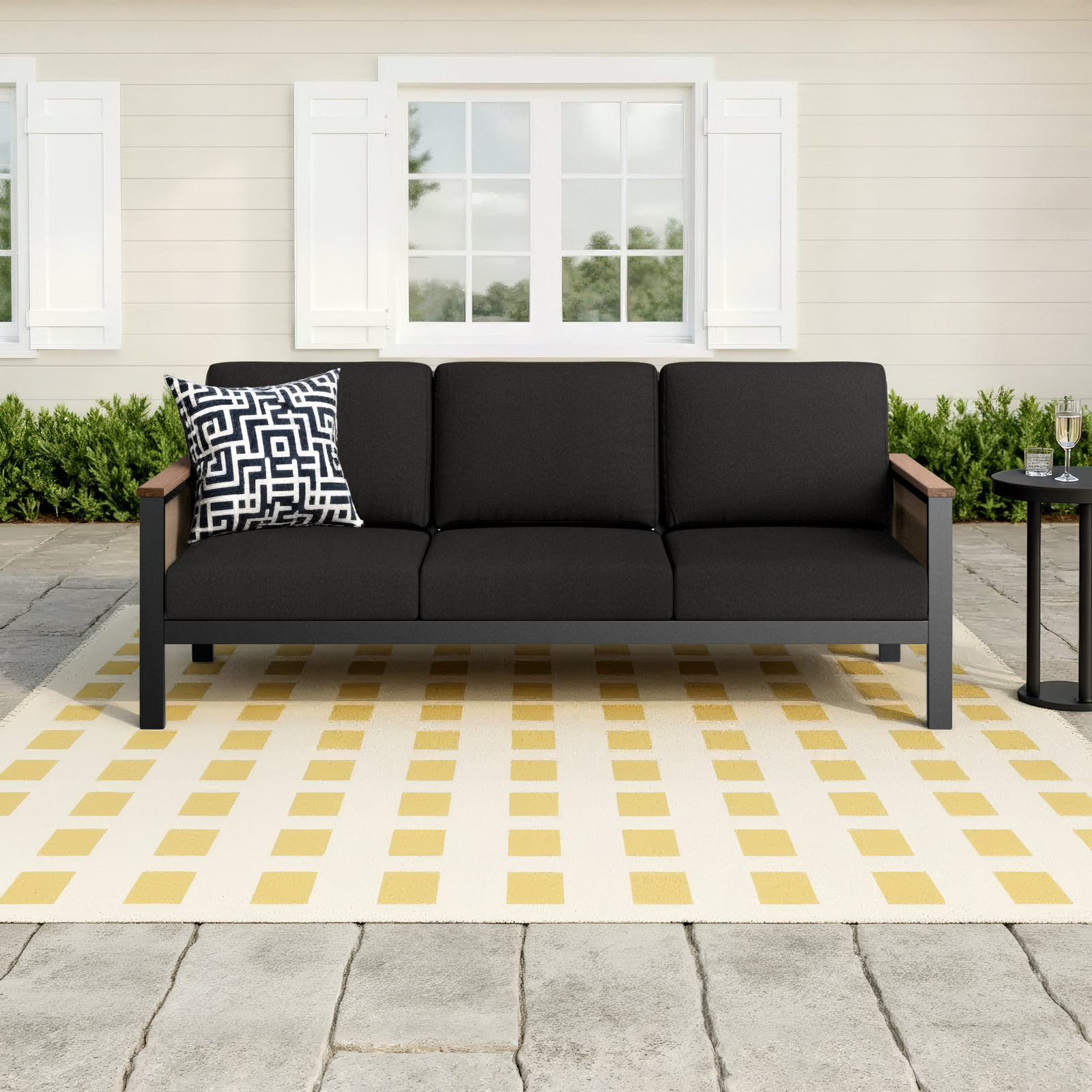 Townsend 80" Sunbrella® Patio Sofa, Canvas Black Sunbrella® Canvas, Gray/Brown