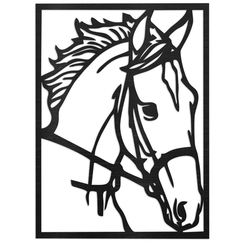 Art mural rectangulaire avec cheval - Bouleau baltique naturel, H 46 po x l 33,9 po x P 0,25 po