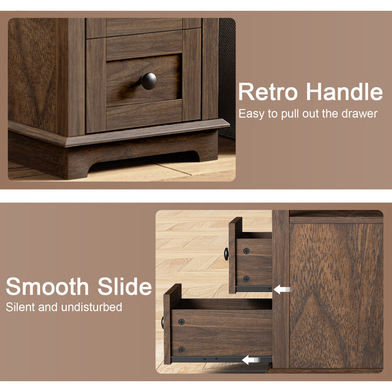 Ayame 2 - Drawer End Table With Storage and Fast Charging Station, Dark Walnut