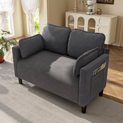Corduroy With Soft Touch, Side Storage, High - Resilience Sponge, Stable Composite And Wood Frame, For Residential Setup In Dorm Apartment