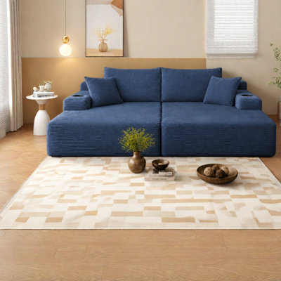 Canapé modulaire à compression en velours côtelé bleu 69 po