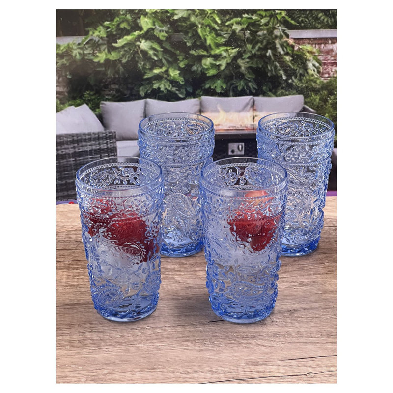 Verres à motif cachemire en acrylique, Bleu, 17 oz liq.