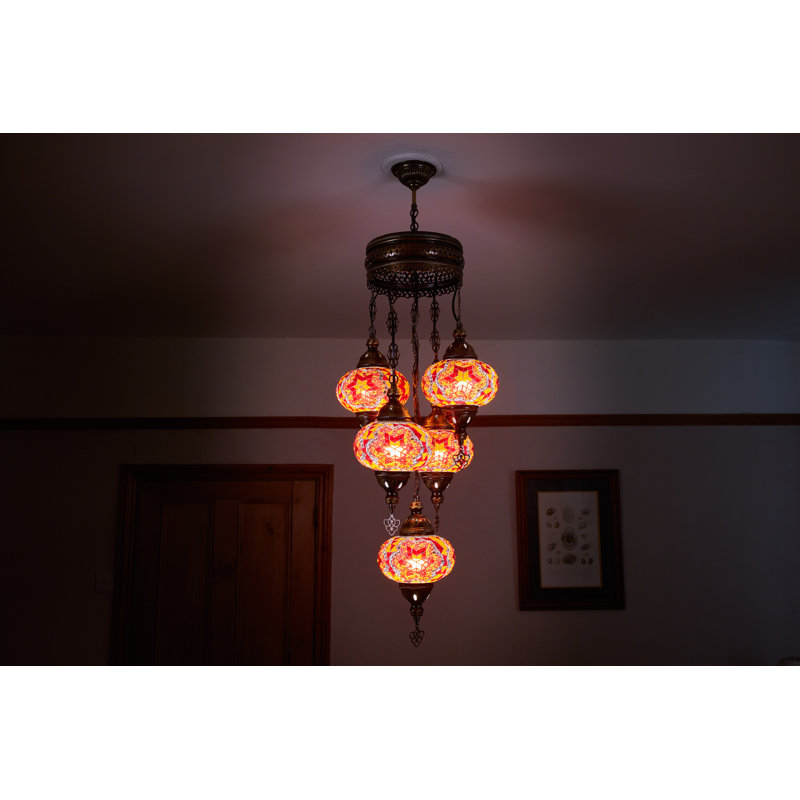 Karlie 5 - Light Bronze Cluster Pendant, Red/Orange