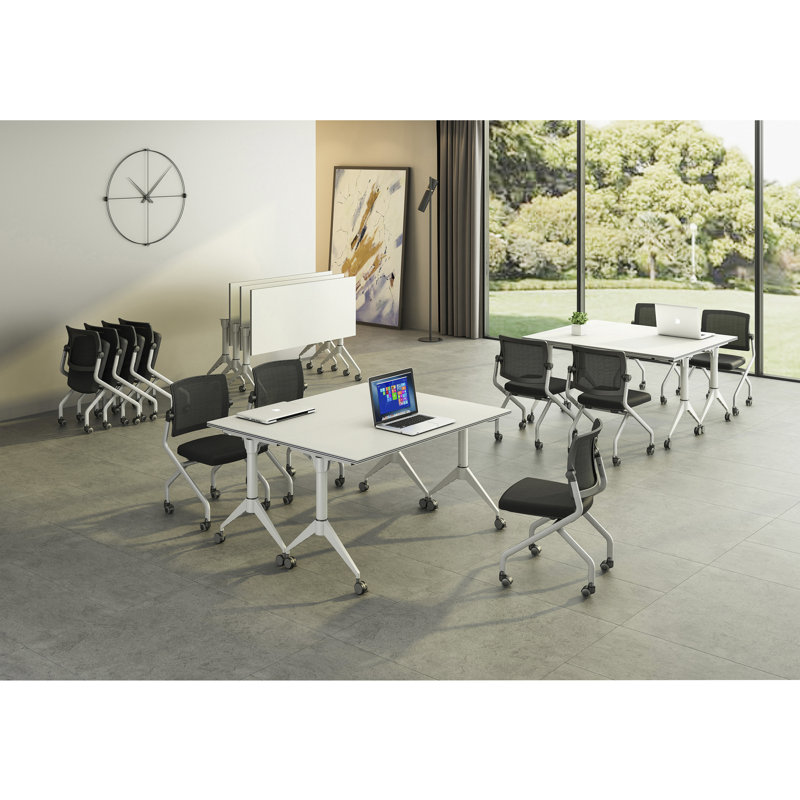 White Adjustable Folding Training Table Base with Casters
