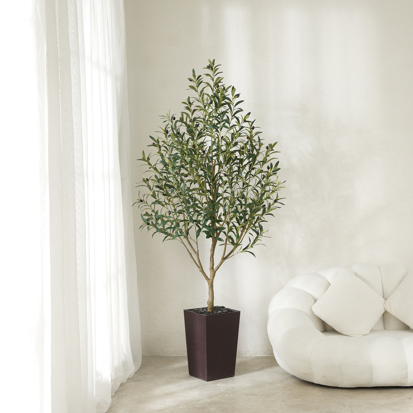 Olive Tree in Decorative Vase, Brown, 72" H x 24" W x 24" D