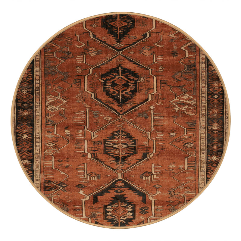 Tapis brun turc lavable à la machine, Rond 7 pi