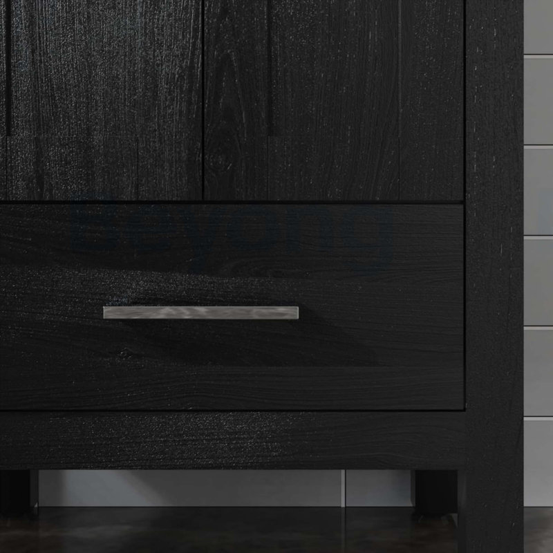 Ensemble de meuble-lavabo pour salle de bain 20 po avec armoire noire et plateau blanc, motif ondulé à grain d'eau pour un design élégant