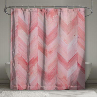 Rideaux de douche à motif de chevrons roses très longs