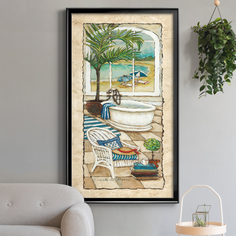 Jour au paradis I - Peinture sur toile encadrée, H 14,5 po x l 26,5 po x P 1,5 po, Toile avec cadre noir