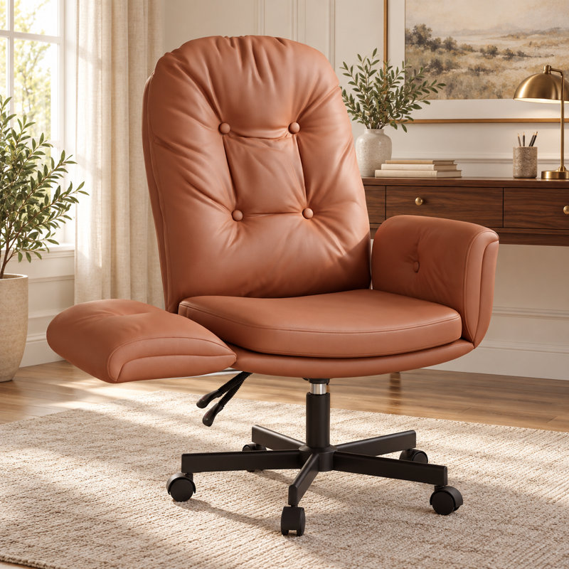 Fauteuil de direction en cuir synthétique avec accoudoirs rabattables en polyuréthane, Brun