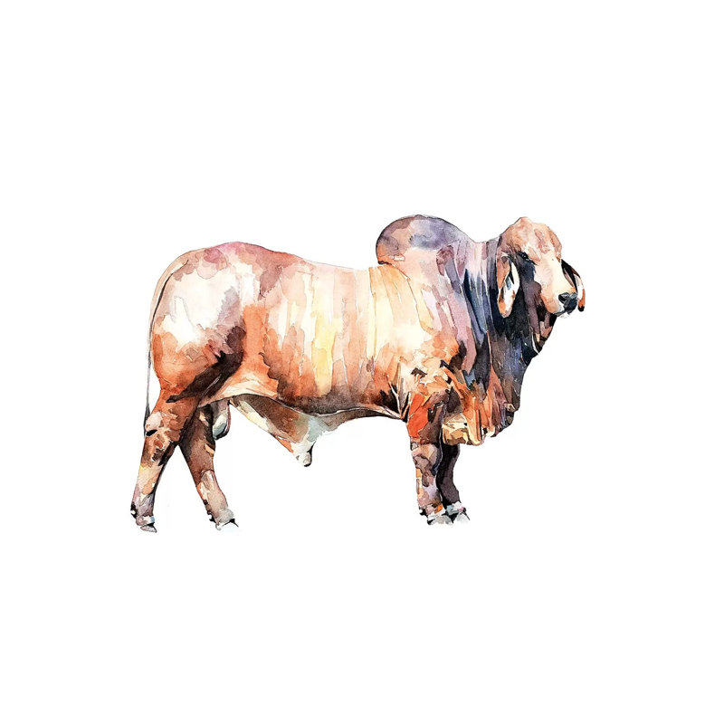 Texan Brahman Bull par EdsWatercolours - impression sur toile tendue, H 8 po x l 12 po x P 0,75 po