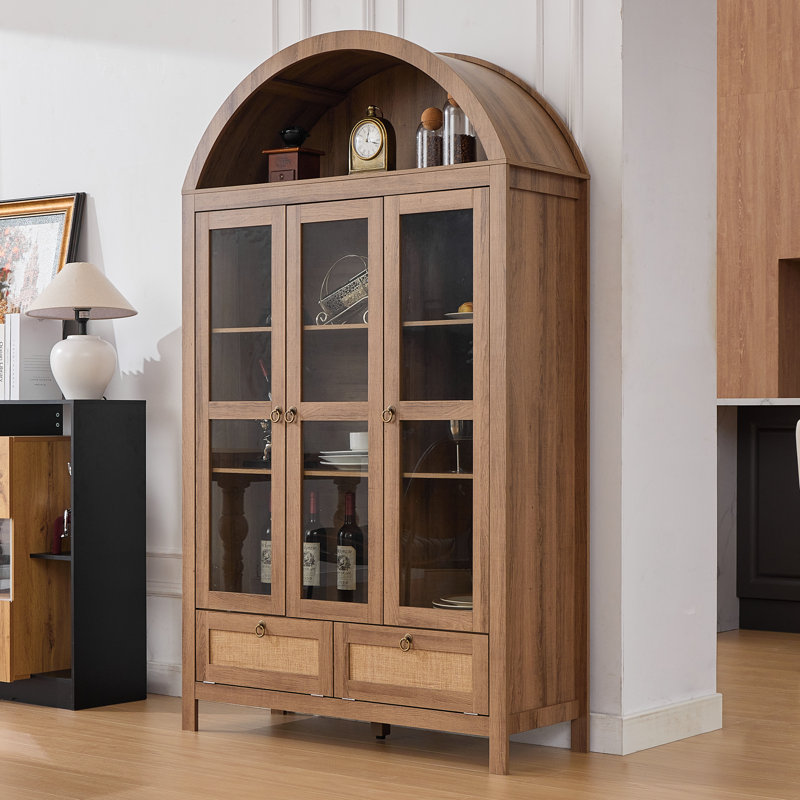 75" Tall Arched Storage Display Cabinet, Brown