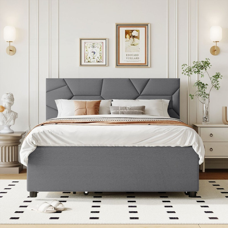 Lit plateforme tapissier Auroralynn Spacieux, gris