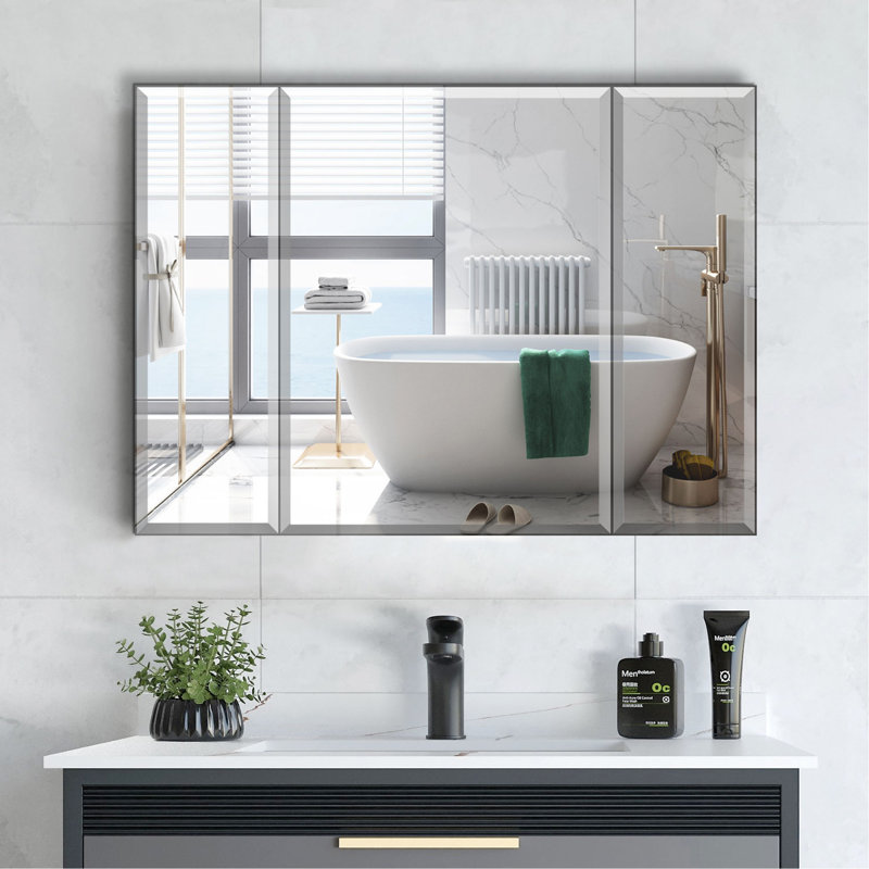Versatile Bathroom Medicine Cabinet With Adjustable Glass Shelves And Multiple Mounting Options