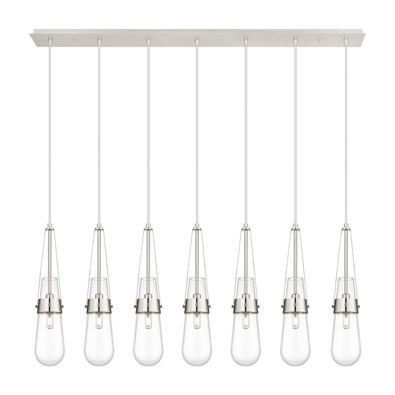 Luminaire suspendu grappe 7 lumières Tengan, Transparent, Nickel poli