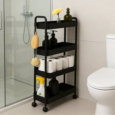 Black 4-Tier Slim Rolling Storage Cart With Handle, For Narrow Spaces