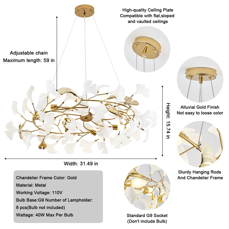 1 - Light Chandelier, 15.7" H x 31.5" W x 31.5" D