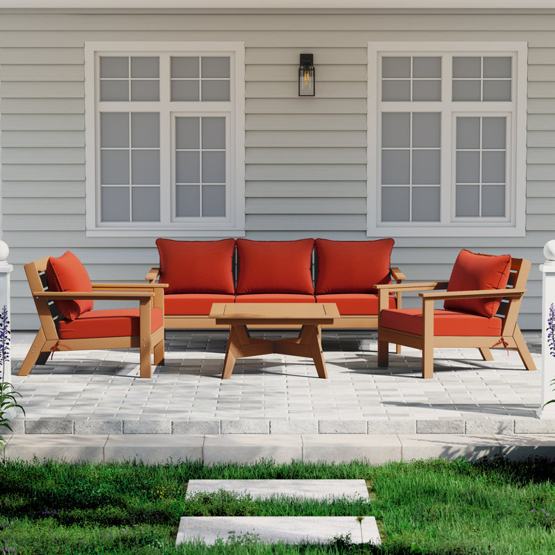 6-Piece Deep Seating Set, Teak, Orange