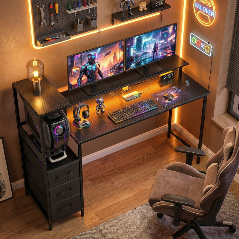 Adjustable L-Shaped Computer Desk, Black