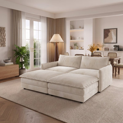 Canapé modulaire avec repose-pieds mobile, siège profond, coussins double couche