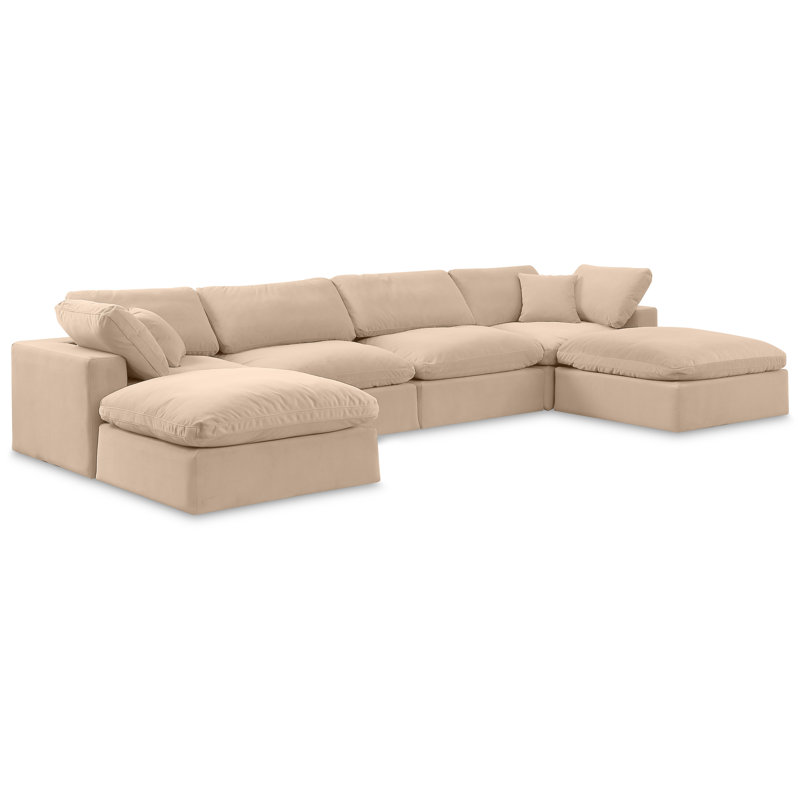 Islaen Velvet U-Shaped Sectional Reversible, Beige Velvet