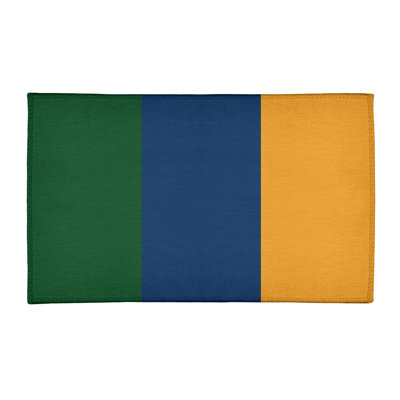 Tapis rayé vert / bleu marine / doré