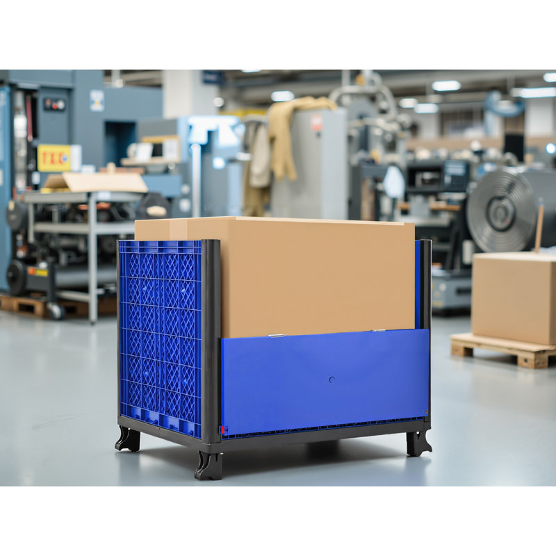Contenant en vrac bleu en polypropylène, capacité de 600 lb, accès à 4 voies, rangement pliable de 31,81 po de largeur, profondeur de 39,88 po