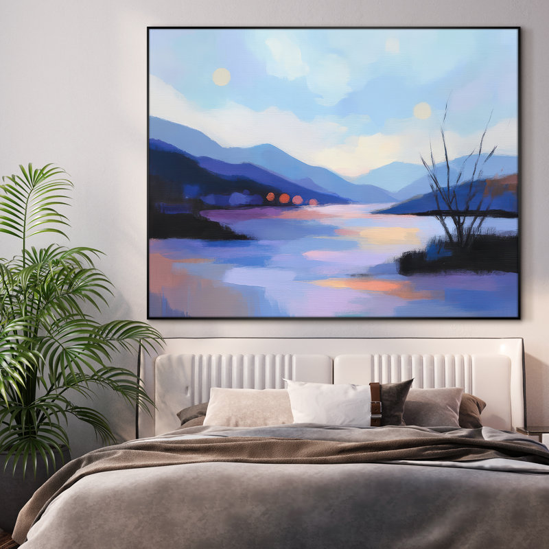 Très grand Misty Mountain Sunrise, reproduction d'art - Dreamy Blue Scenic Decor for Modern Home, Home Decor