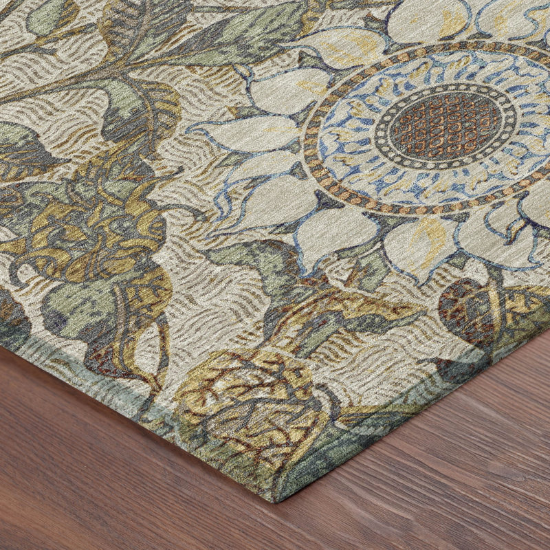 Machine Washable Indoor/Outdoor Chantille ACN2774 Floral Rug, Beige, 10' x 14'