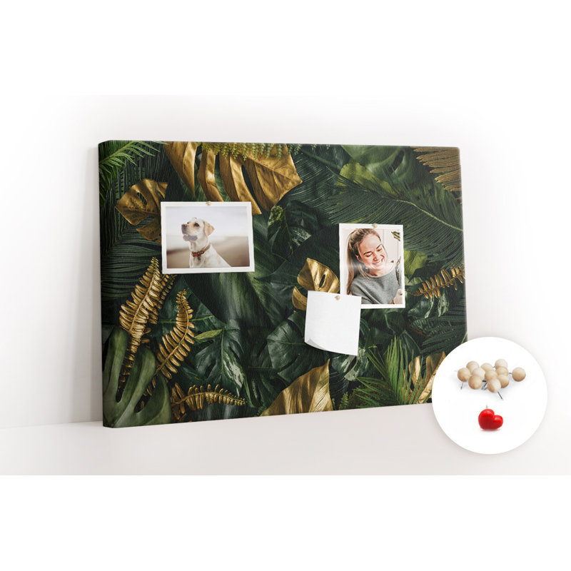 Wall Mounted cork board with print decorative wall message pin boards home office bulletin board ideas Jungle leaves