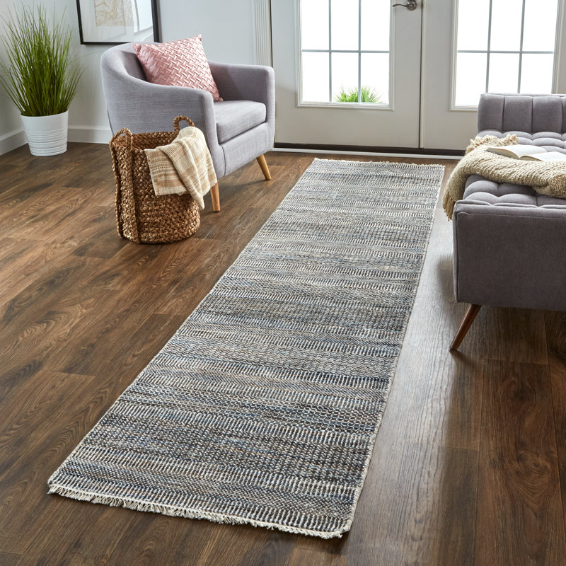 Tapis gris foncé noué à la main Reon, Tapis de couloir 2 pi 6 po x 10 pi