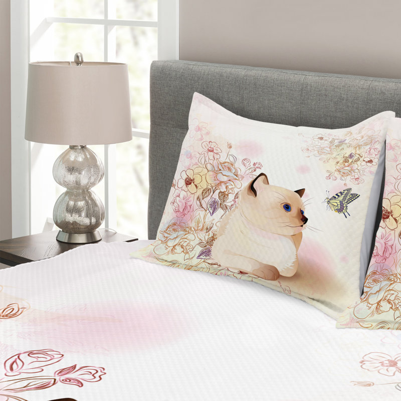 Beige/Brown/Pink Microfibre Bedspread, 220 x 264 cm