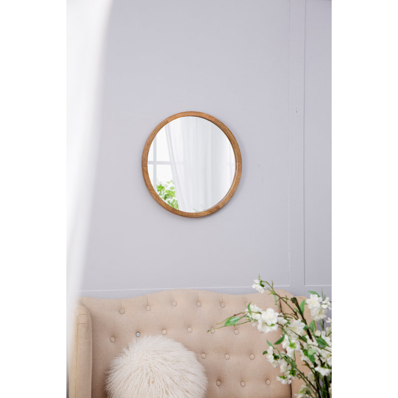 Miroir mural circulaire en bois 20 po x 20 po - Idéal pour le salon, la salle à manger, le vestibule, la salle de bain et le bureau