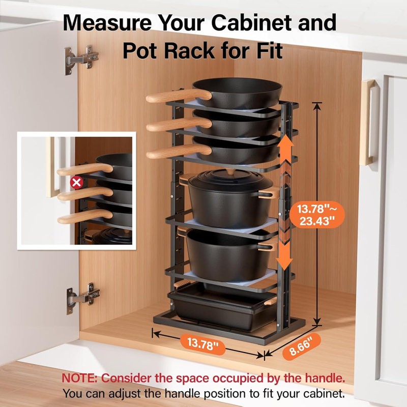 6-Tier Heavy Duty Adjustable Pan Pot Organizers Inside Cabinet,Black