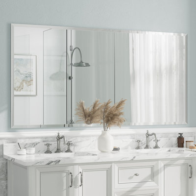 Aevar Tempered Glass and Beveled French Cleat Mounted Wall Mirror