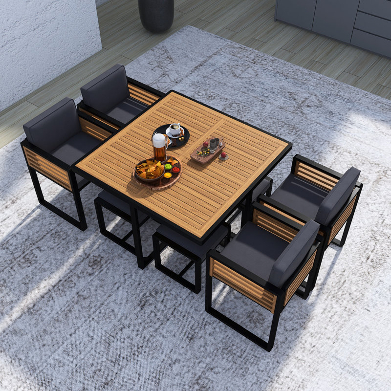 9-Pieces Acacia Wood Patio Dining Set, Gray