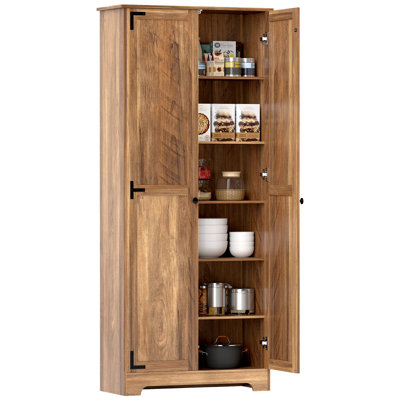 Armoire de rangement de 72 po de hauteur, armoire de cuisine autoportante avec tablettes réglables et portes encastrées, gris vieilli