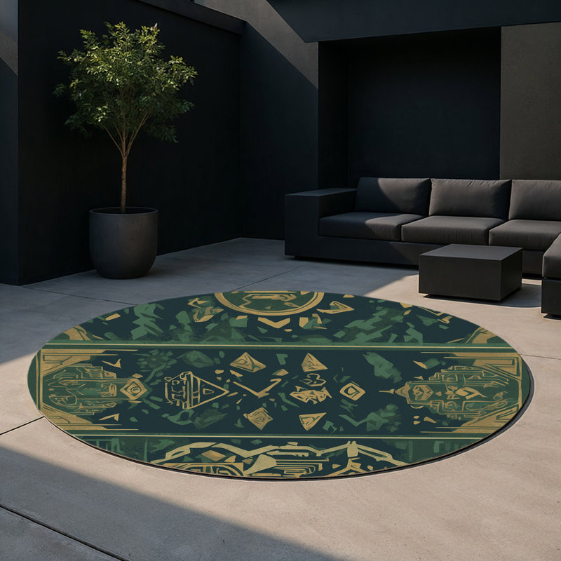 Hero's Crest Indoor And Outdoor Area Rug, Round 5'