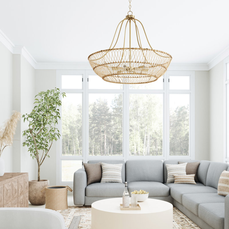 6 - Light Solid Wood and Steel Dimmable Empire Chandelier