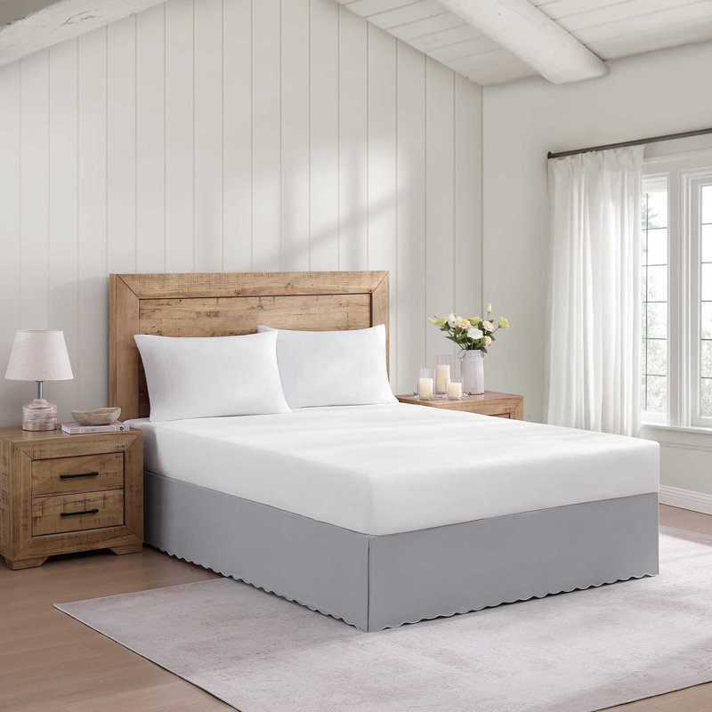 Stone Cottage Solid Scalloped Cotton Bedskirt, Queen, Gray
