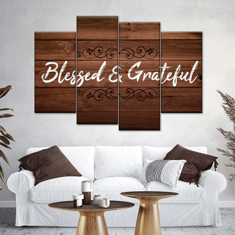 Ensemble de 4 pièces inspirantes et typographiques «Blessed And Grateful», par TimberType Studio, H 22 po x l 36 po x P 1 po